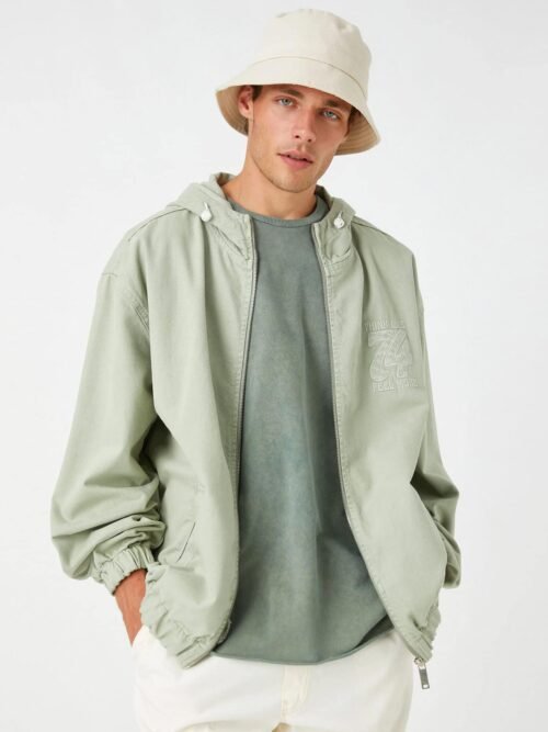 Hooded Denim Jacket Zipper Detail